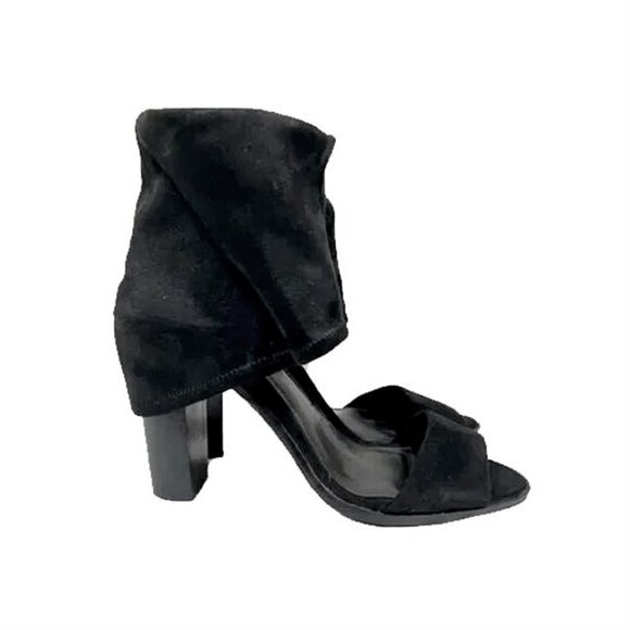 bcbgeneration | black faux suede open toe ankle bootie slingback block heels - Picture 1 of 3